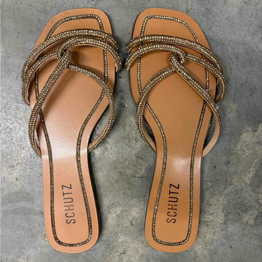 SCHUTZ Brown Sandals with Rhinestone Accents